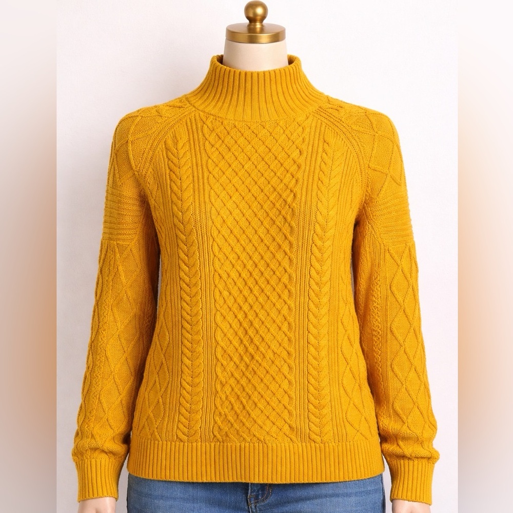 Women’s Cable- Knit Mock Neck Sweater - Mustard